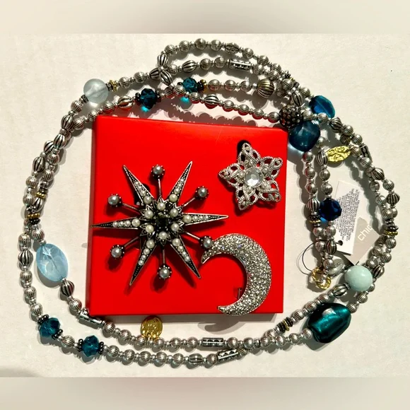 Chico’s Set of Three Brooches & One Necklace - Picture 1 of 7